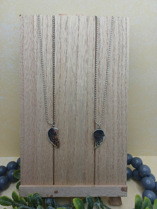 Silver Best Friends Heart Shaped Necklace Set