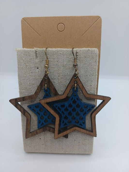 Wooden Star Earrings