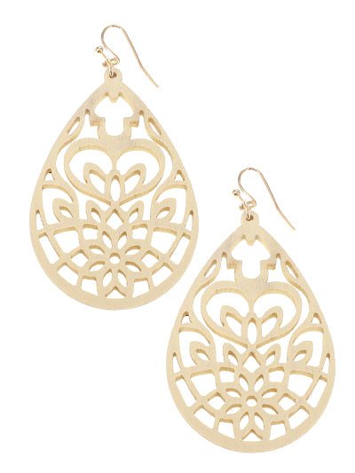 Tan Filigree Wooden Earrings