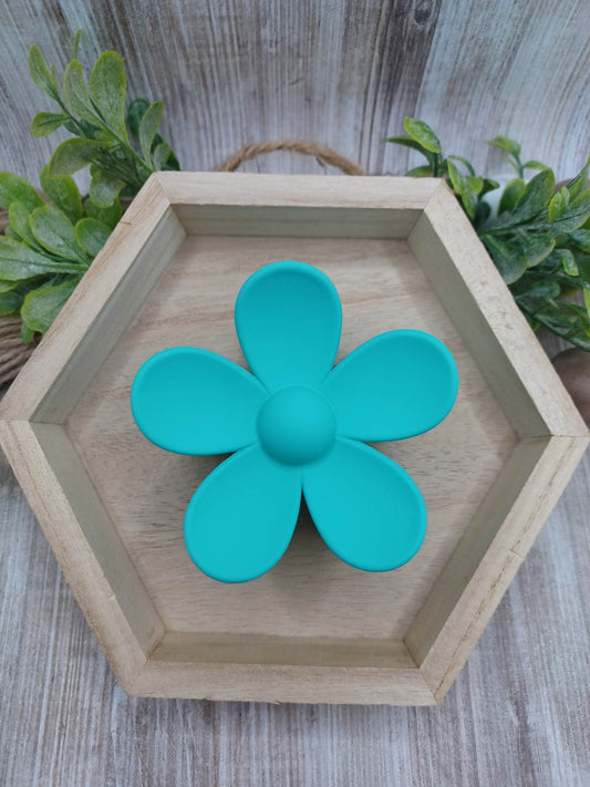 Teal Flower Hair Jaw Clip