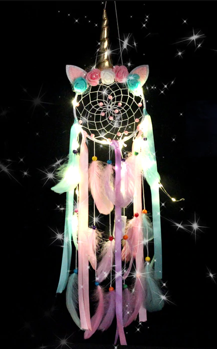 Unicorn Dream Catcher w/ Teal Pink & White Flowers