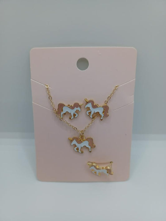 Unicorn Earrings, Necklace, & Bracelet Set