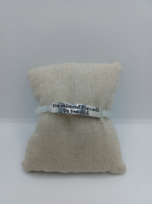 "She Believed She Could So She Did" White Bracelet