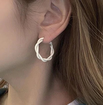 White Twisted Hoop Earrings