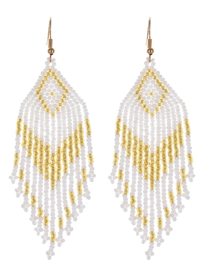 White and Gold Seedbead Earring