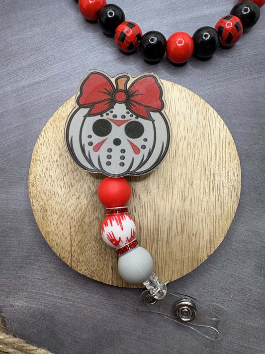 Halloween Pumpkin Beaded Badge Reel