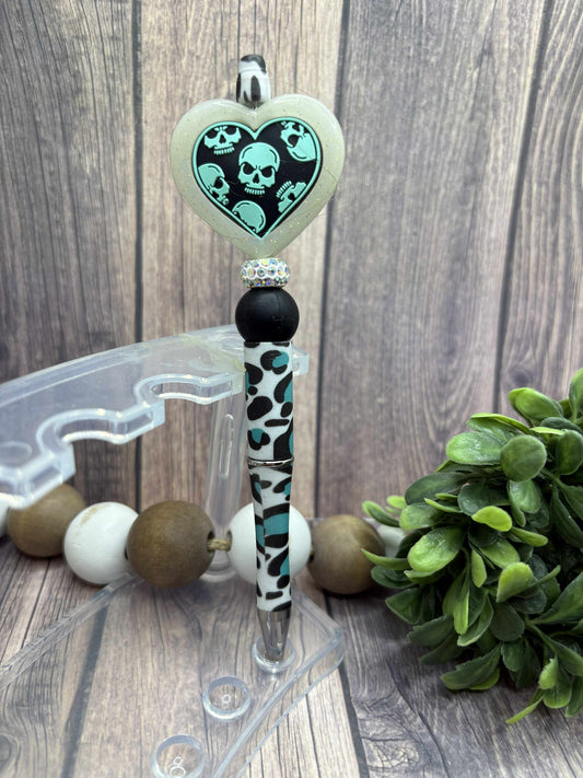 Glow in the Dark Skull Beaded Ink Pen