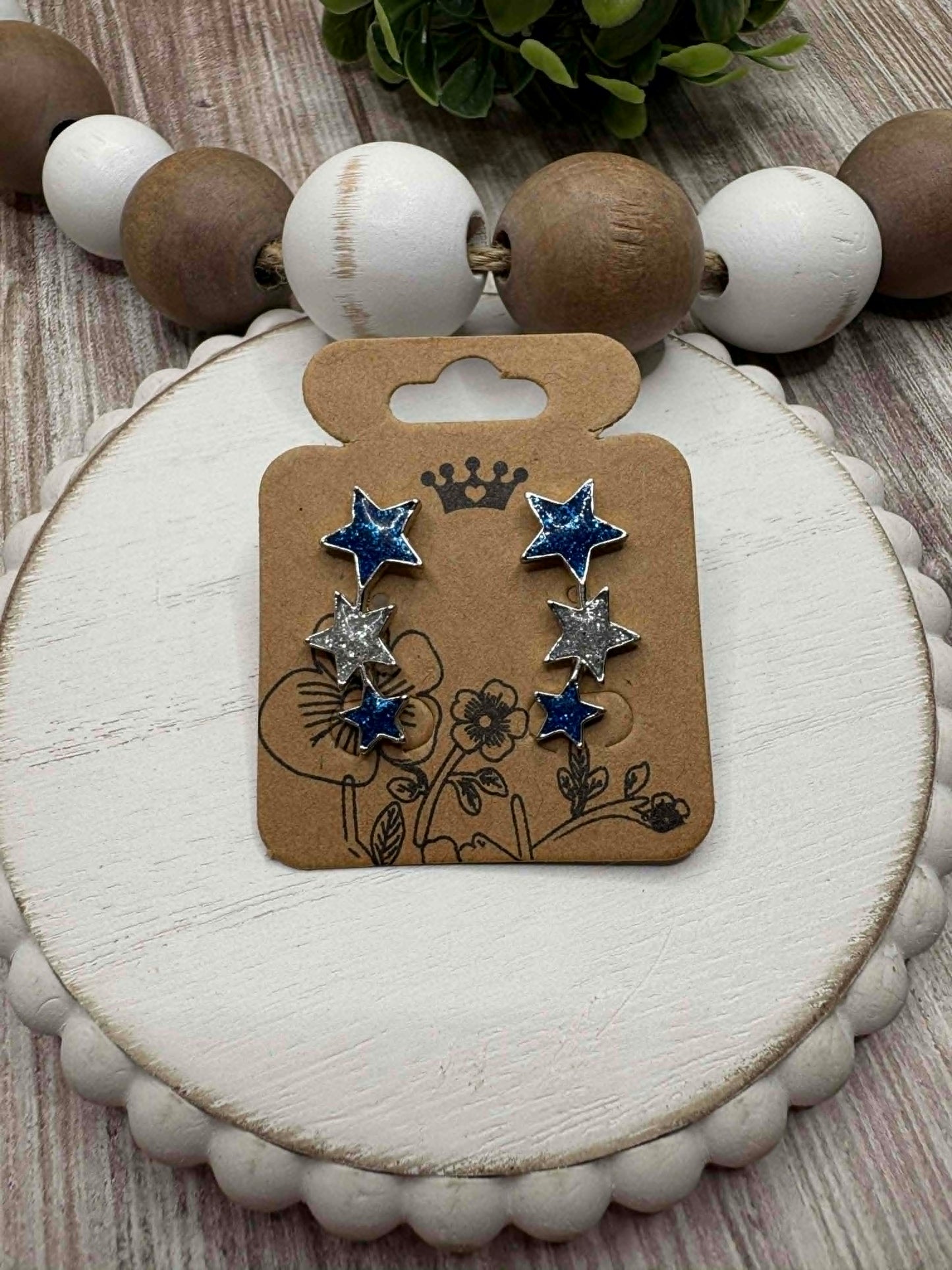 Blue & Silver Stars Ear Crawler Style Earring