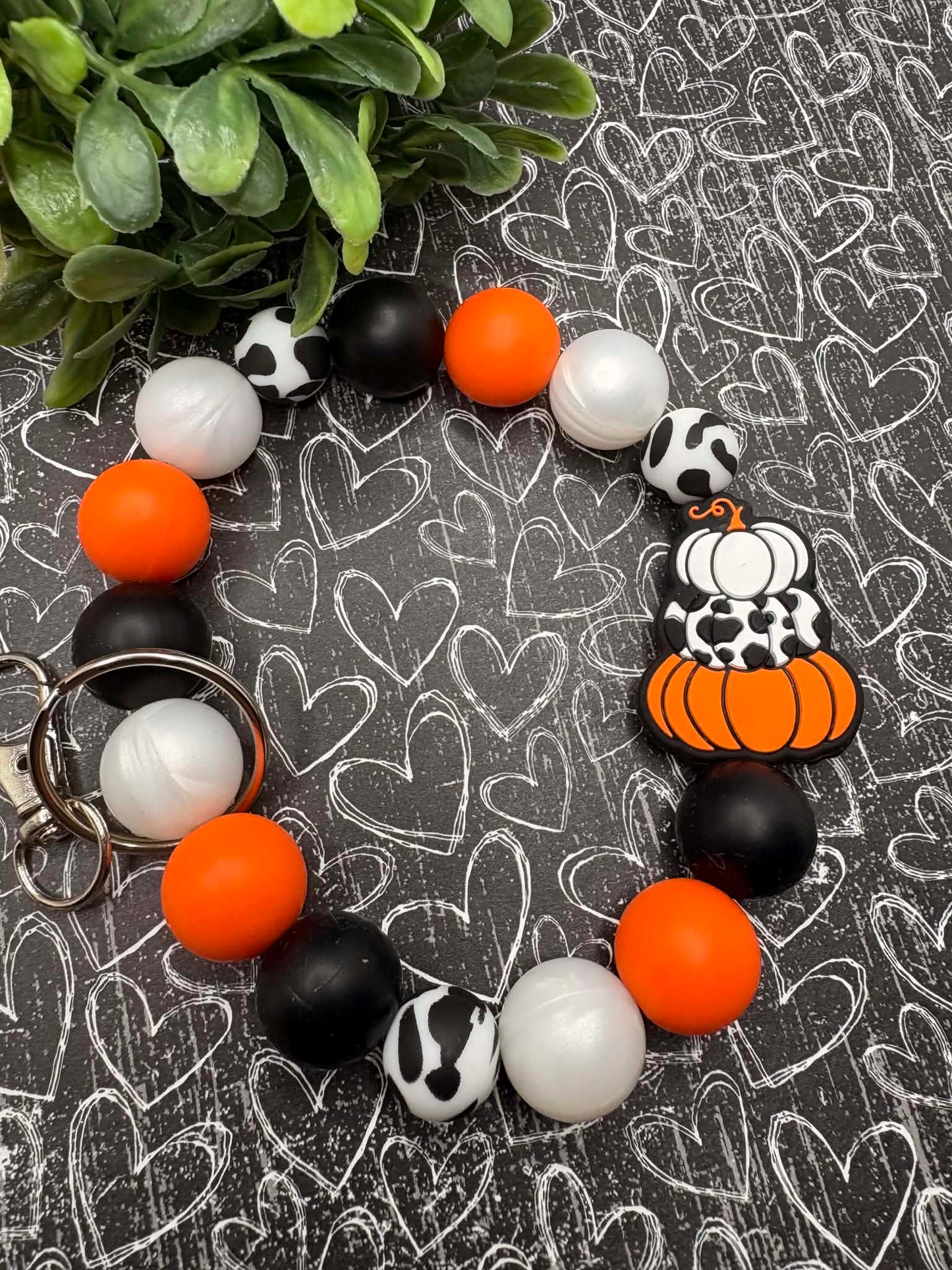 Cow Print Pumpkin Beaded Wristlet