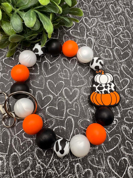 Cow Print Pumpkin Beaded Wristlet