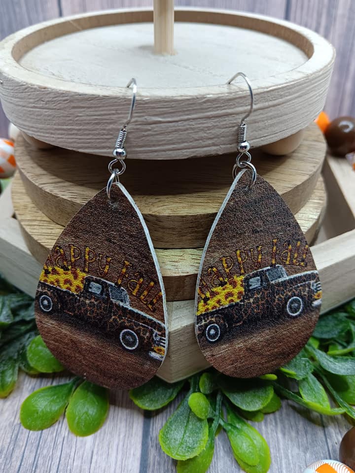 Fall Truck Earrings w/ Sunflowers in the Back