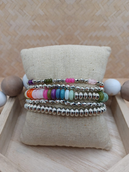 Silver Bracelet Set w/ Multicolored Beading