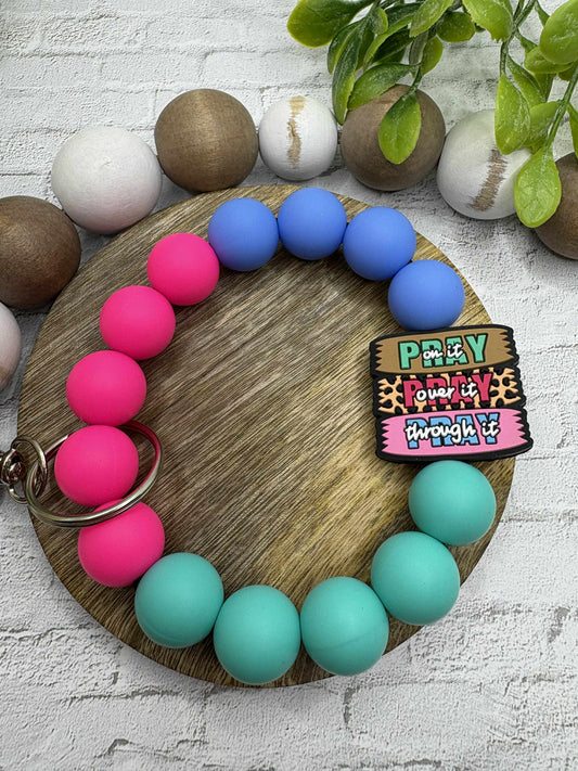 Pray on it Pray over it Pray through it Beaded Keychain Wristlet