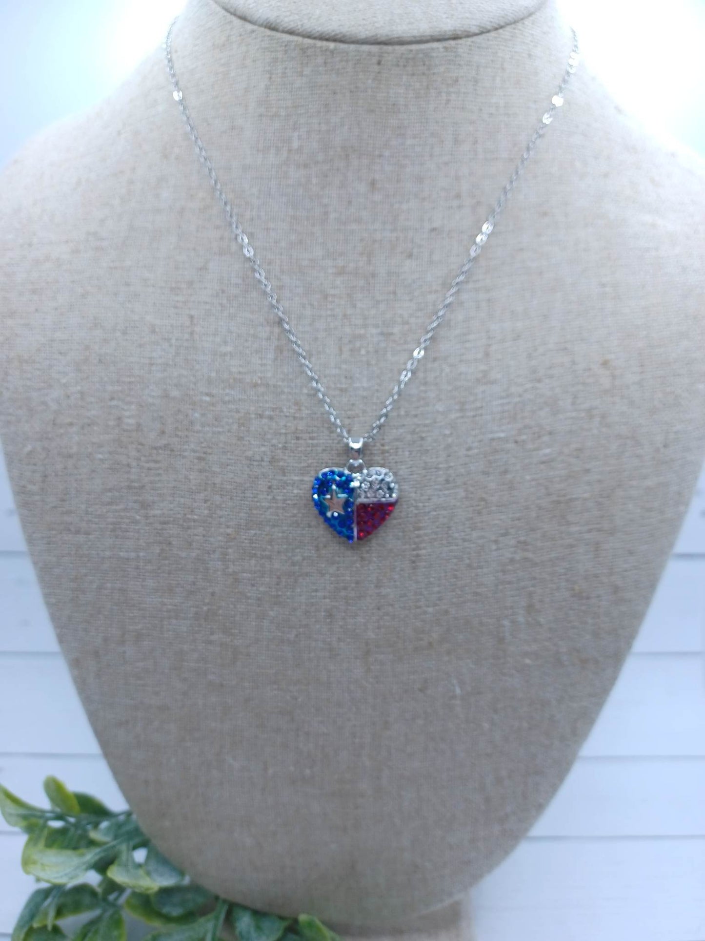 Red, White, & Blue Rhinestone Heart Necklace