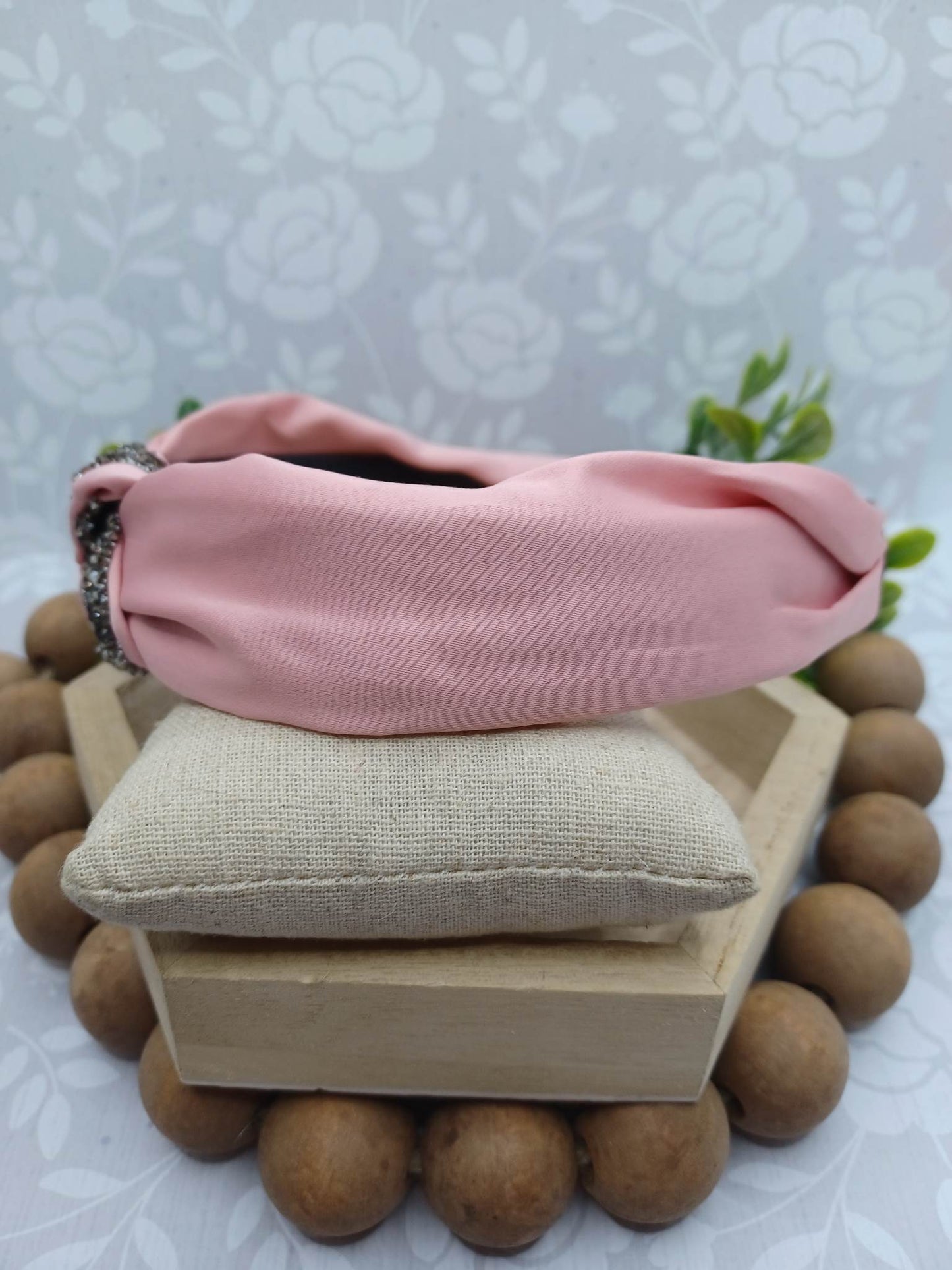 Ash Pink Headband w/ Druzy Crushed Stone & Pearl Accents