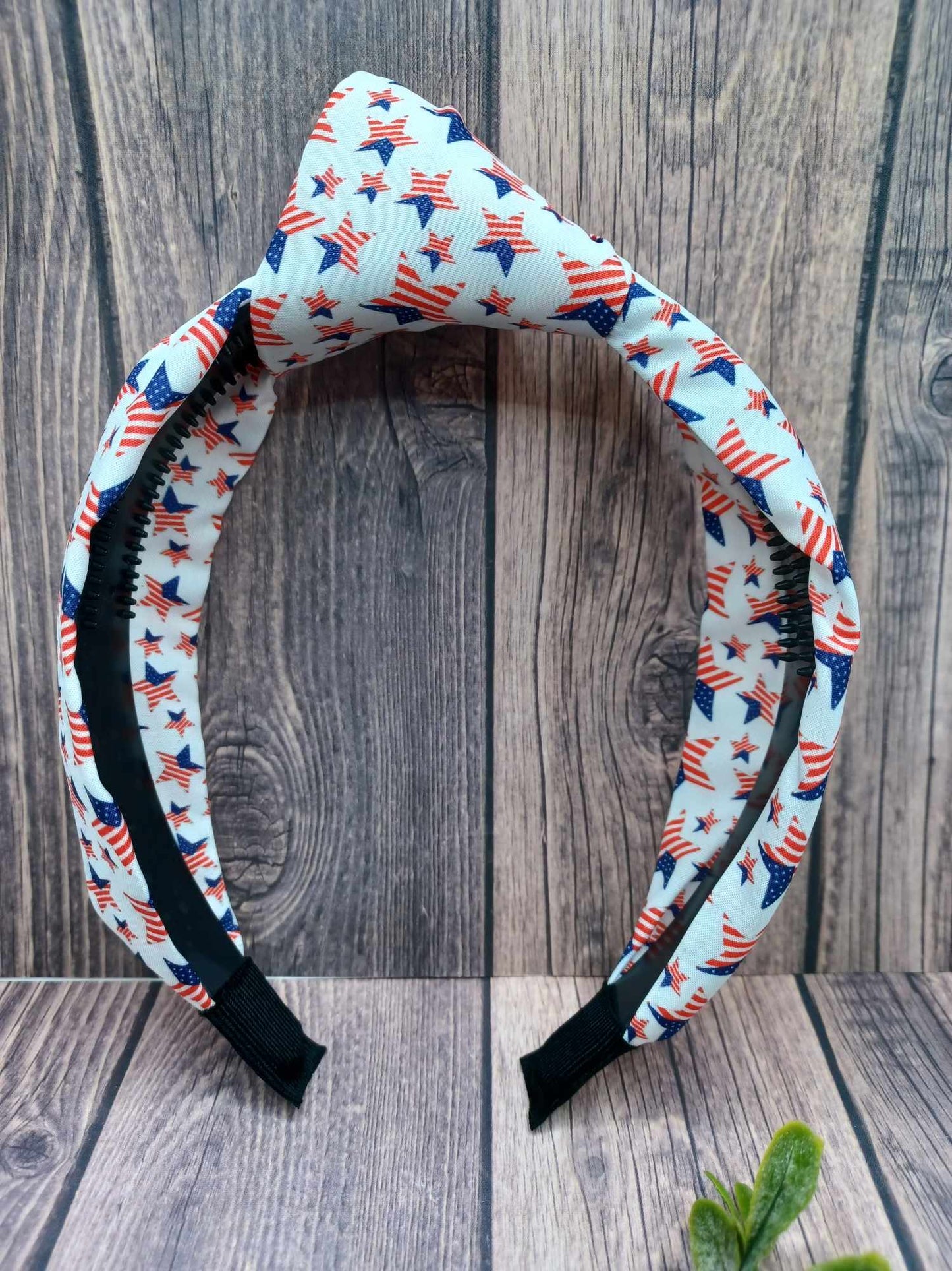 White Fabric Style Headband w/ Red, White, & Blue Stars