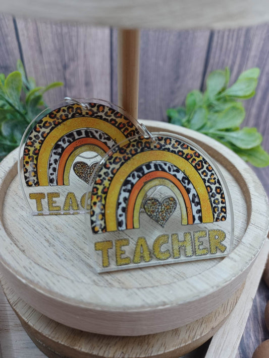 Leopard Print Rainbow Acrylic Teacher Earrings