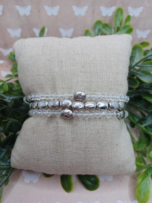 Silver & Clear Beaded Bracelet Set