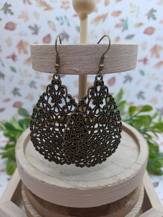 Brass Filigree Teardrop Style Earrings