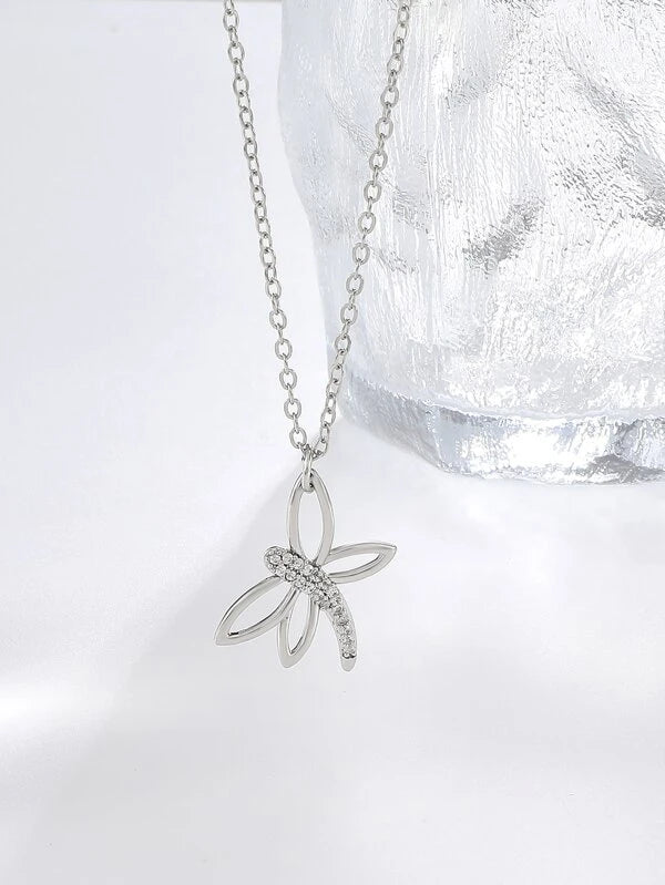 Silver Dragonfly Necklace w/ Rhinestones