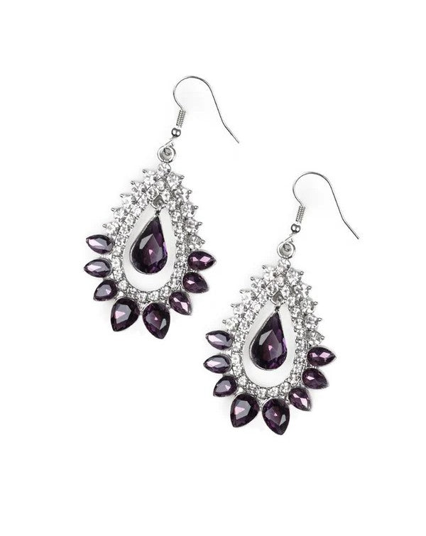 Silver Earrings w/ White & Purple Rhinestones
