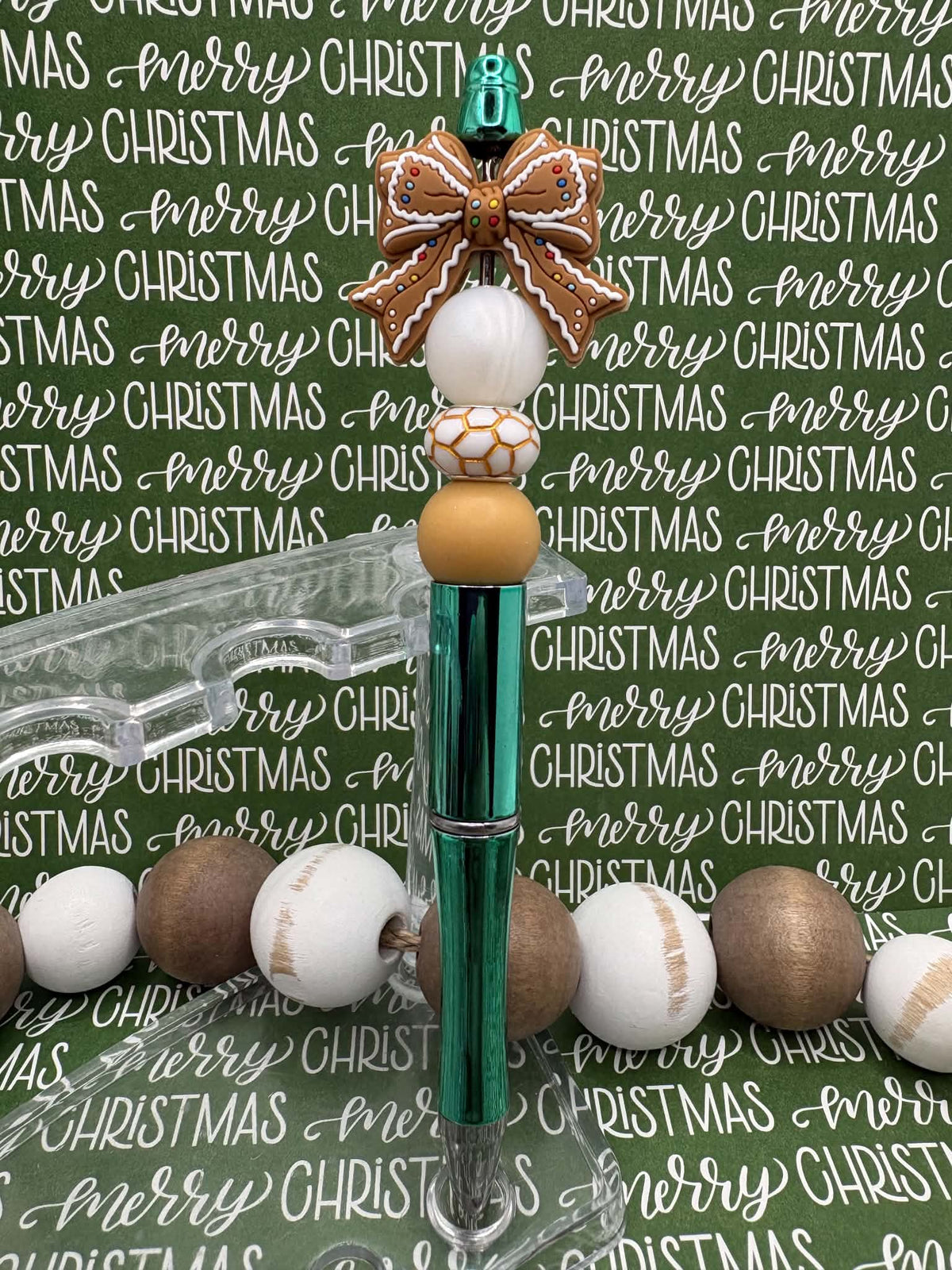 Christmas Bow Gingerbread Beaded Ink Pen