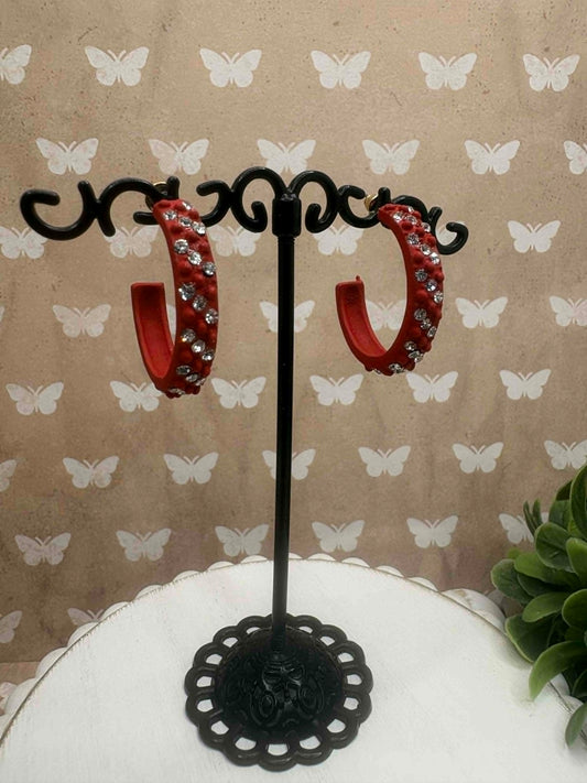 Red Rhinestone Hoop Earrings