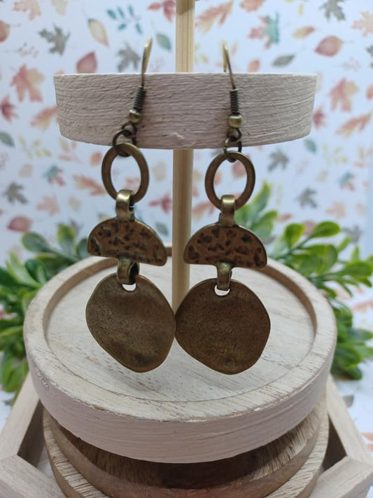 Brass Circle & Half Moon Style Drop Earrings
