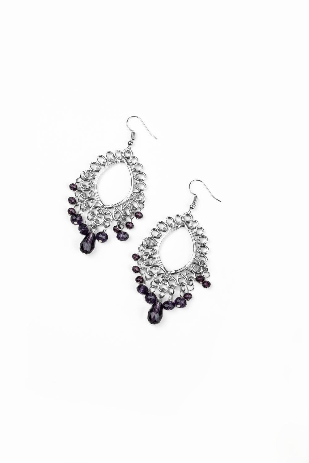 Silver Filigree Earrings w/ Drop Purple Faceted Beading
