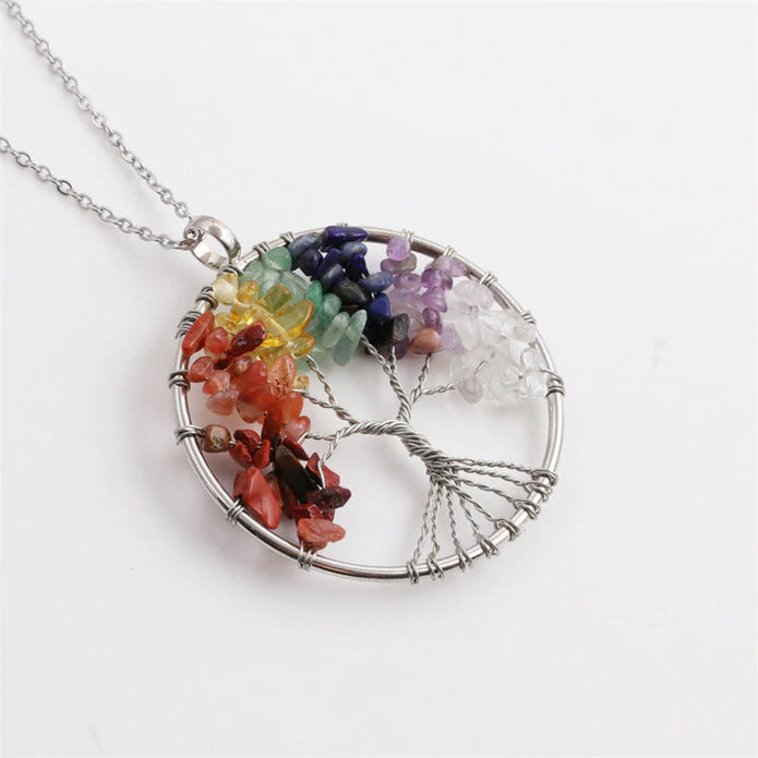 Silver Necklace w/ Multicolored Tree of Life Pendant