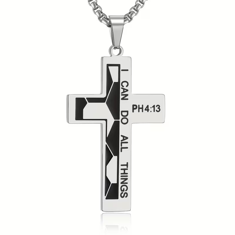 I can do all things through Christ who Strengthens me Silver Soccer Cross Necklace