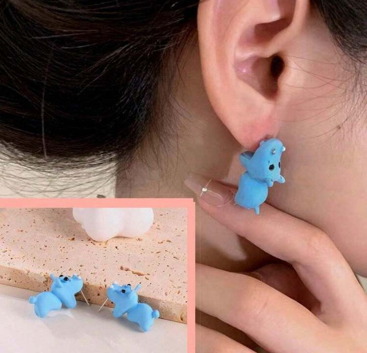 Blue Hippo Earrings