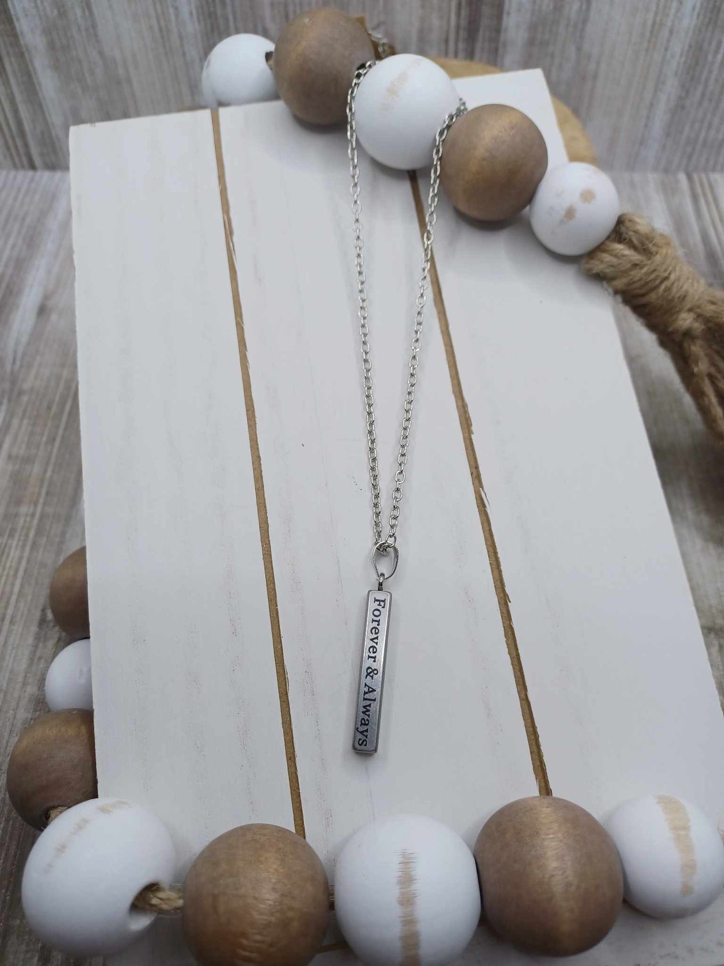 Silver "I Love you Forever and Always" Bar Necklace