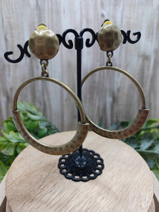 Brass Textured Clip-On Earrings