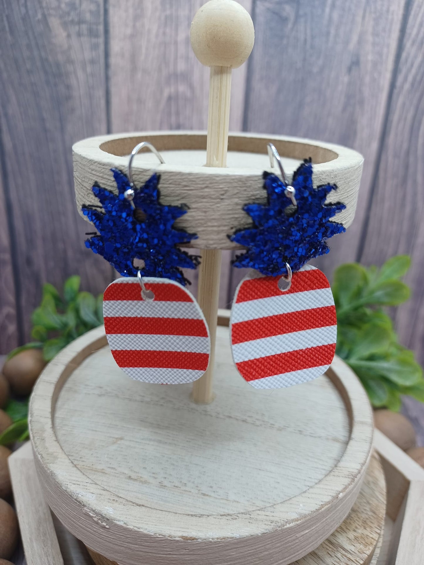 Red & White Striped Pineapples w/ Blue Glitter Topper