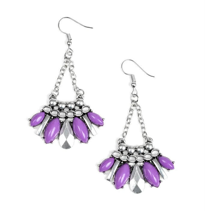 Silver Drop Earrings w/ Silver & Purple Accents