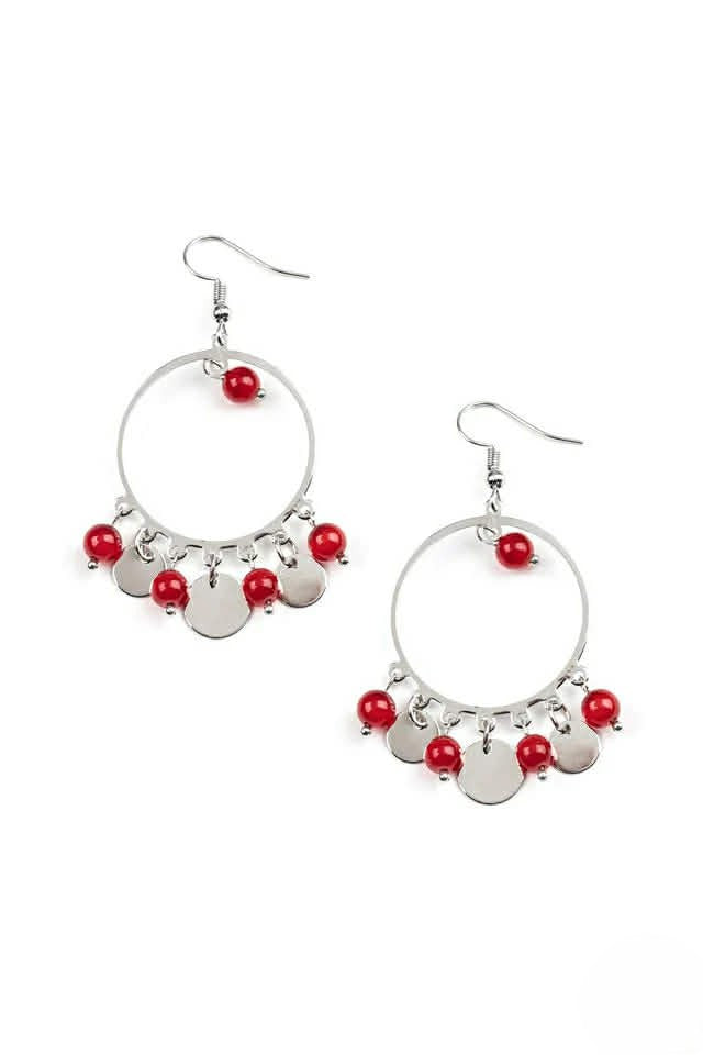Silver Earrings w/ Red Moonstone & Silver Beading