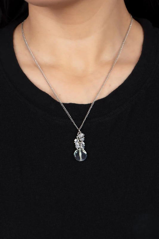 Silver Necklace w/ Clear Crystal-like Cluster Pendant