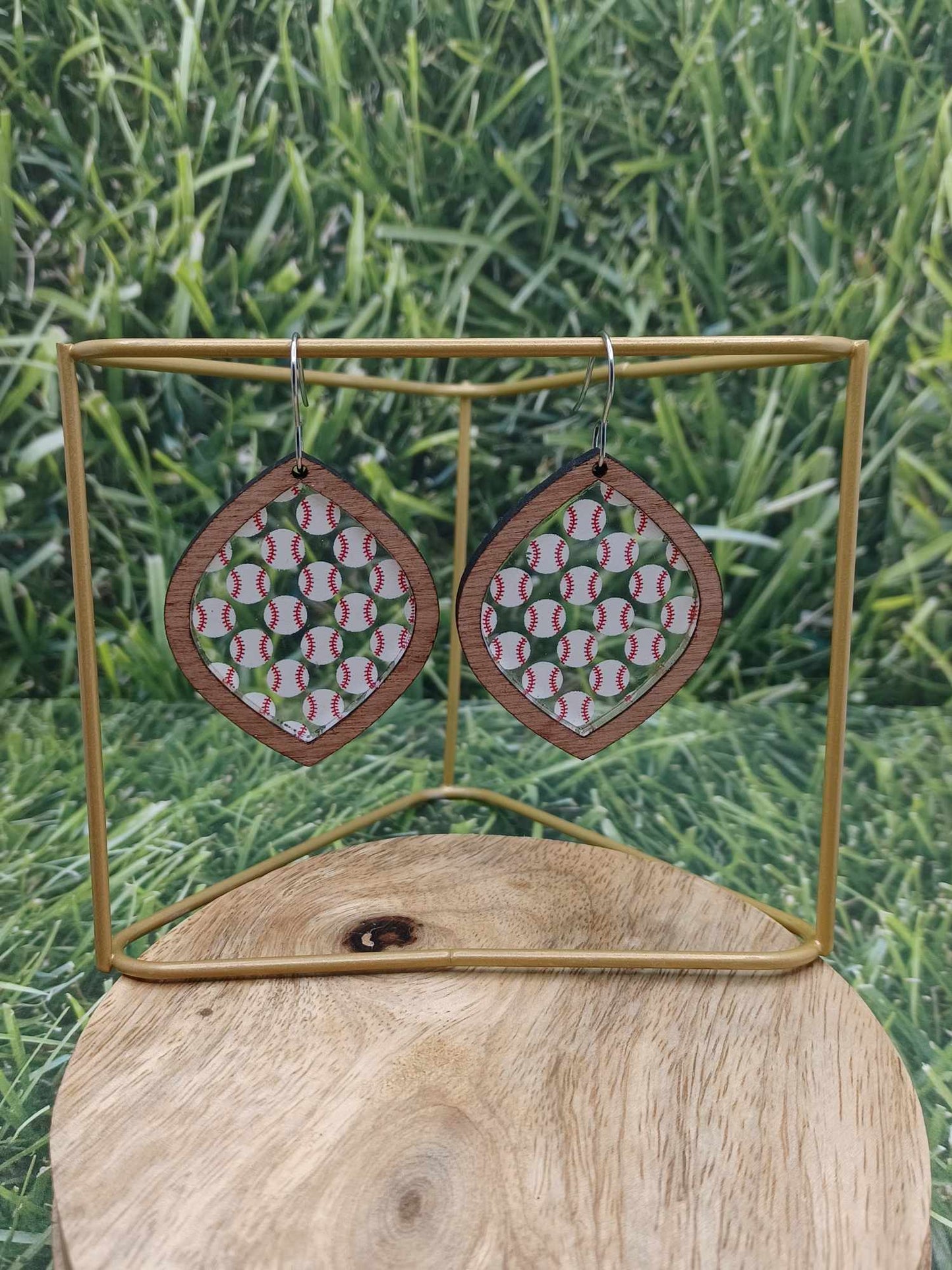 Baseball Wood & Acrylic Earrings