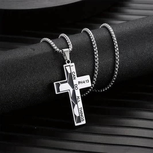 I can do all things through Christ who Strengthens me Silver Soccer Cross Necklace