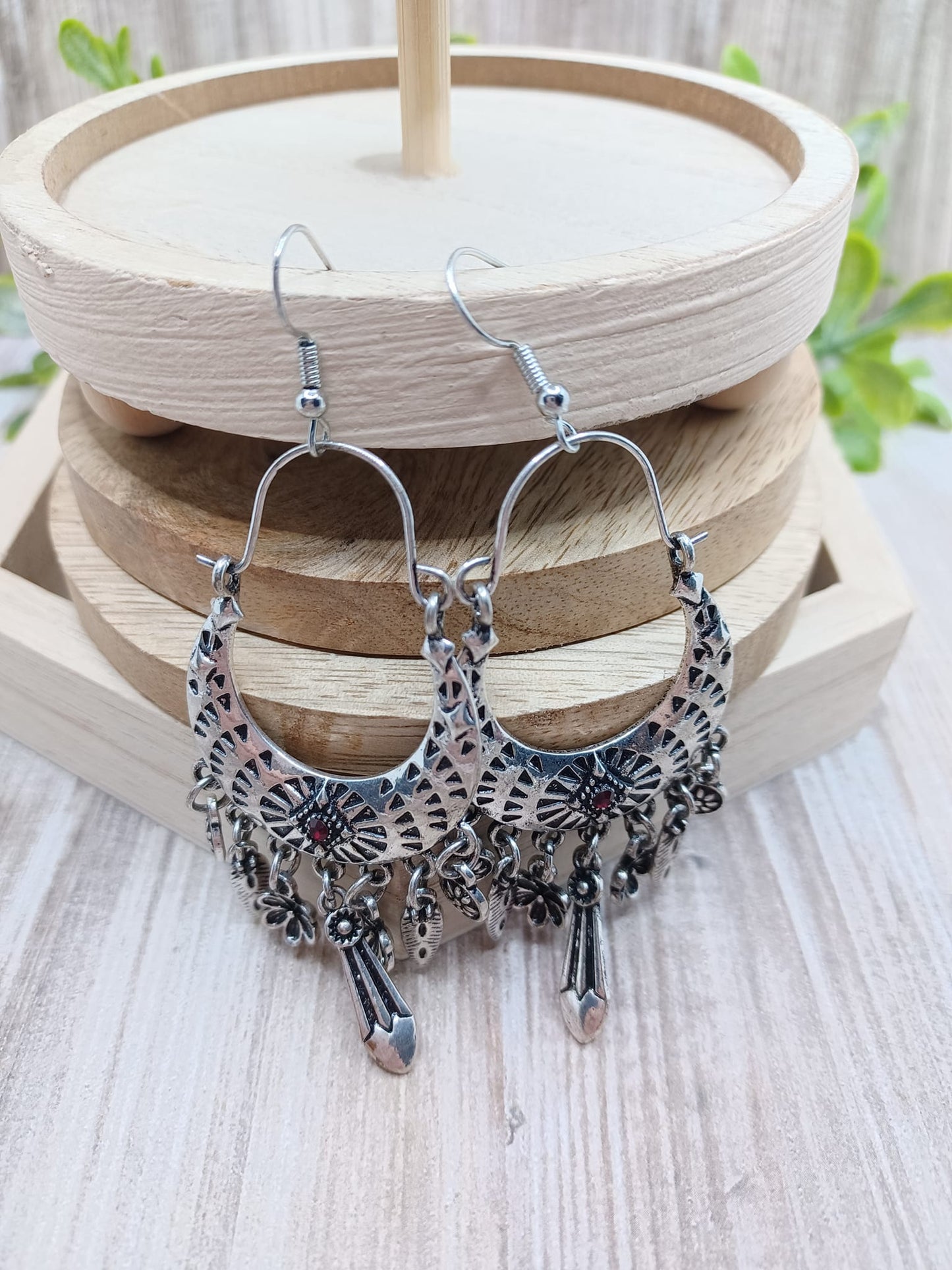 Silver Hing Style Earrings w/ Dangle Charms