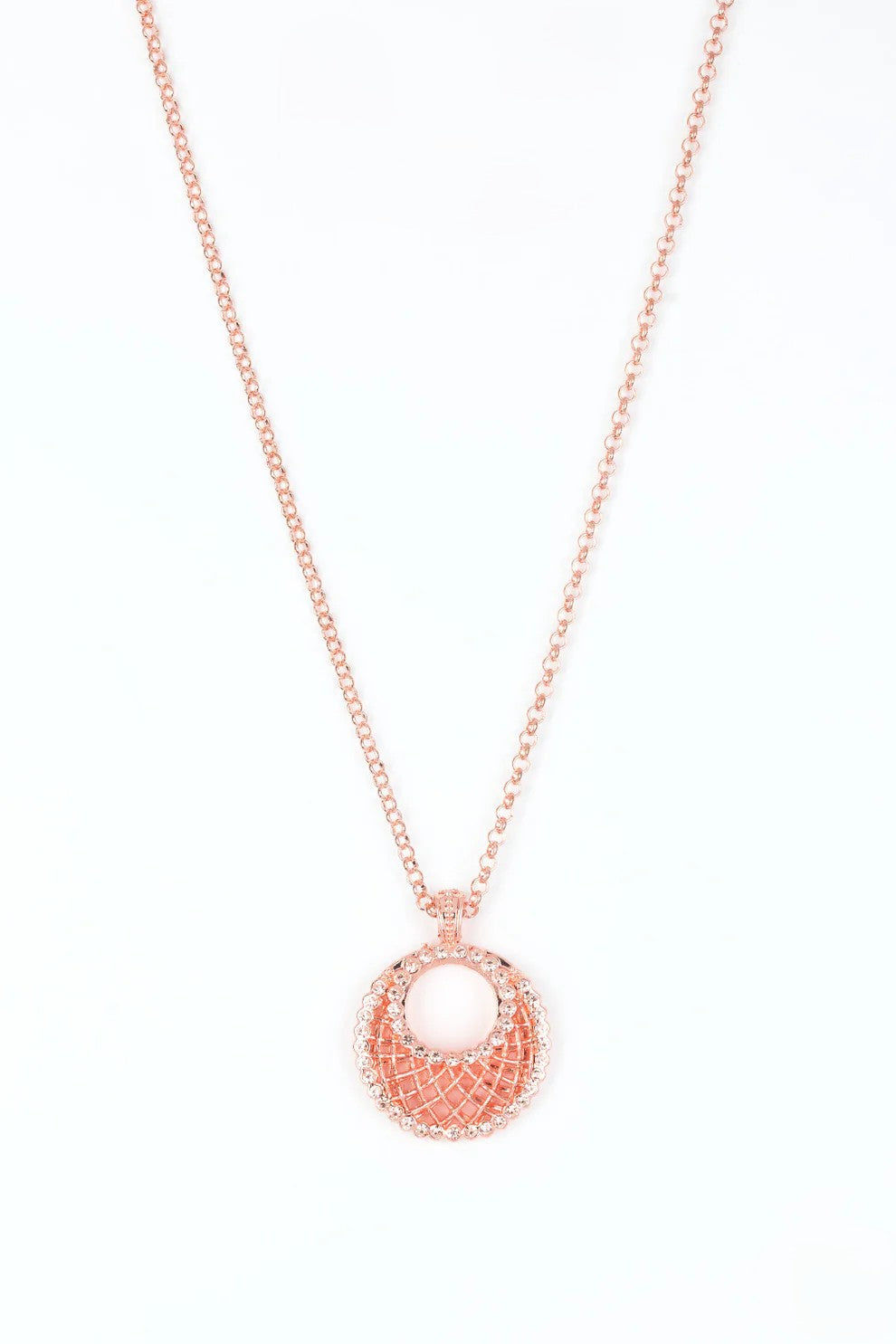 Copper Textured Necklace w/ Rhinestone Accents