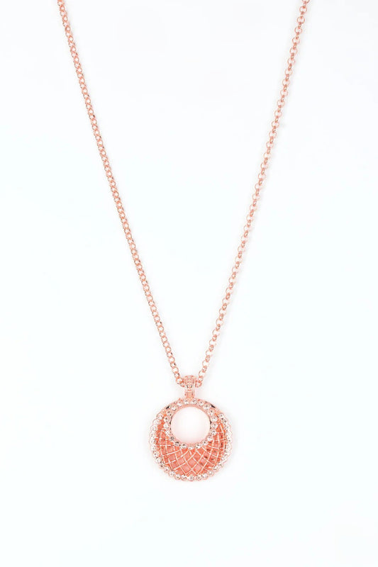 Copper Textured Necklace w/ Rhinestone Accents