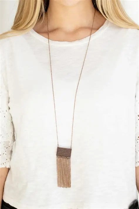 Copper Textured Pendant w/ Tassel Accents