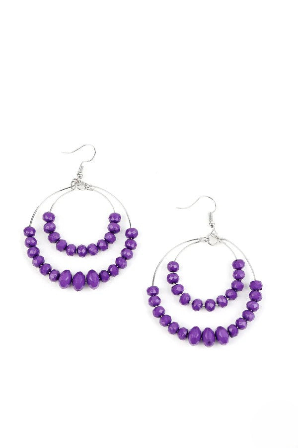 Silver Earring w/ Layered Purple Beading