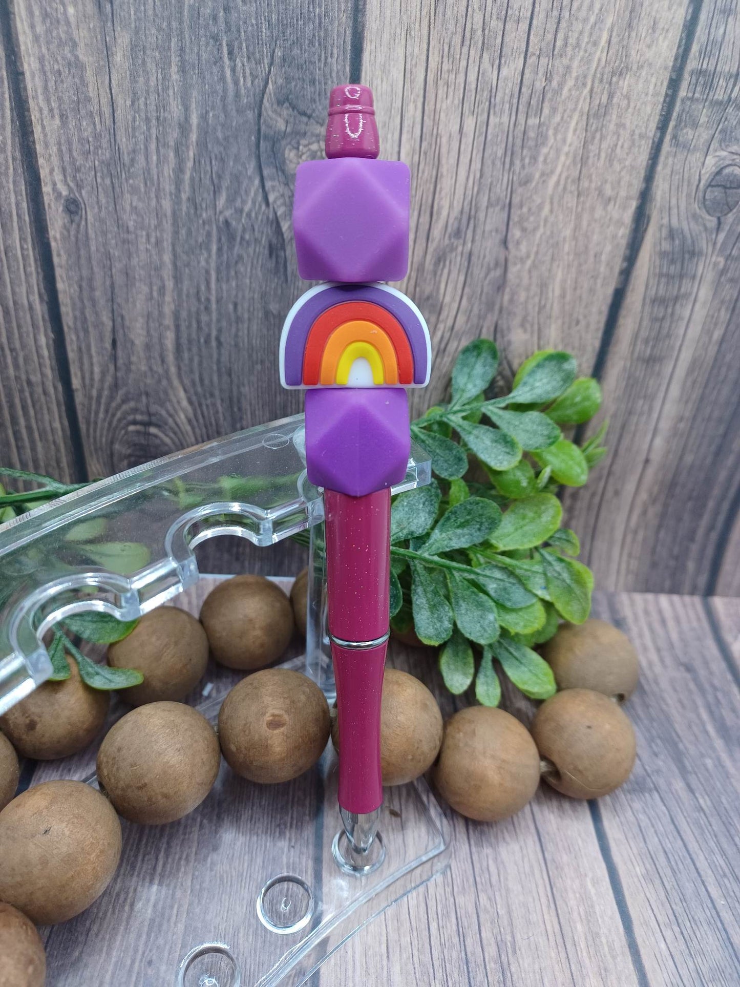 Purple Rainbow Beaded Ink Pen
