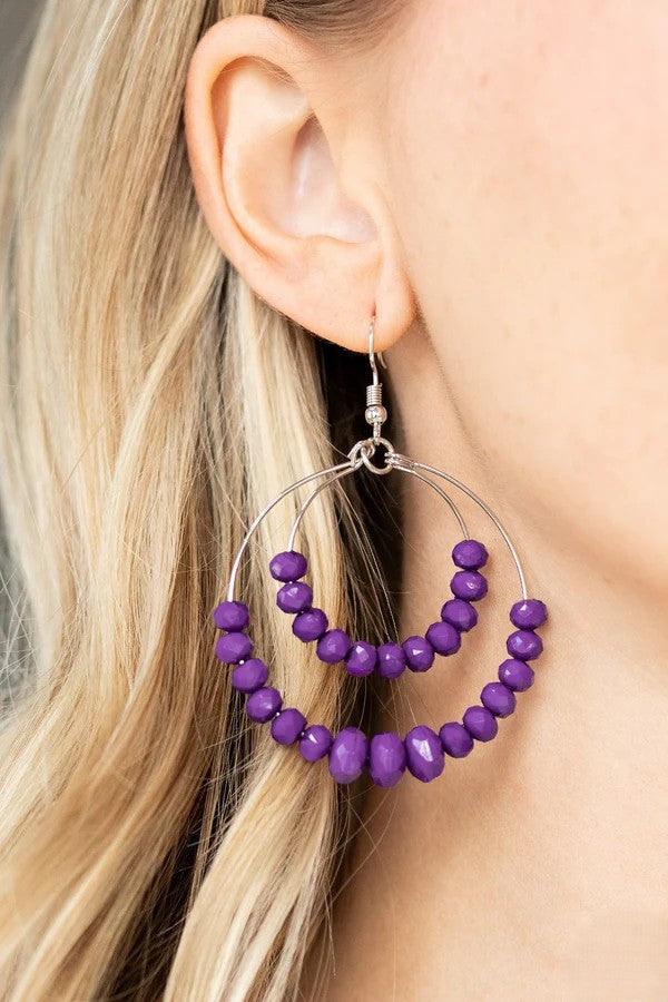 Silver Earring w/ Layered Purple Beading