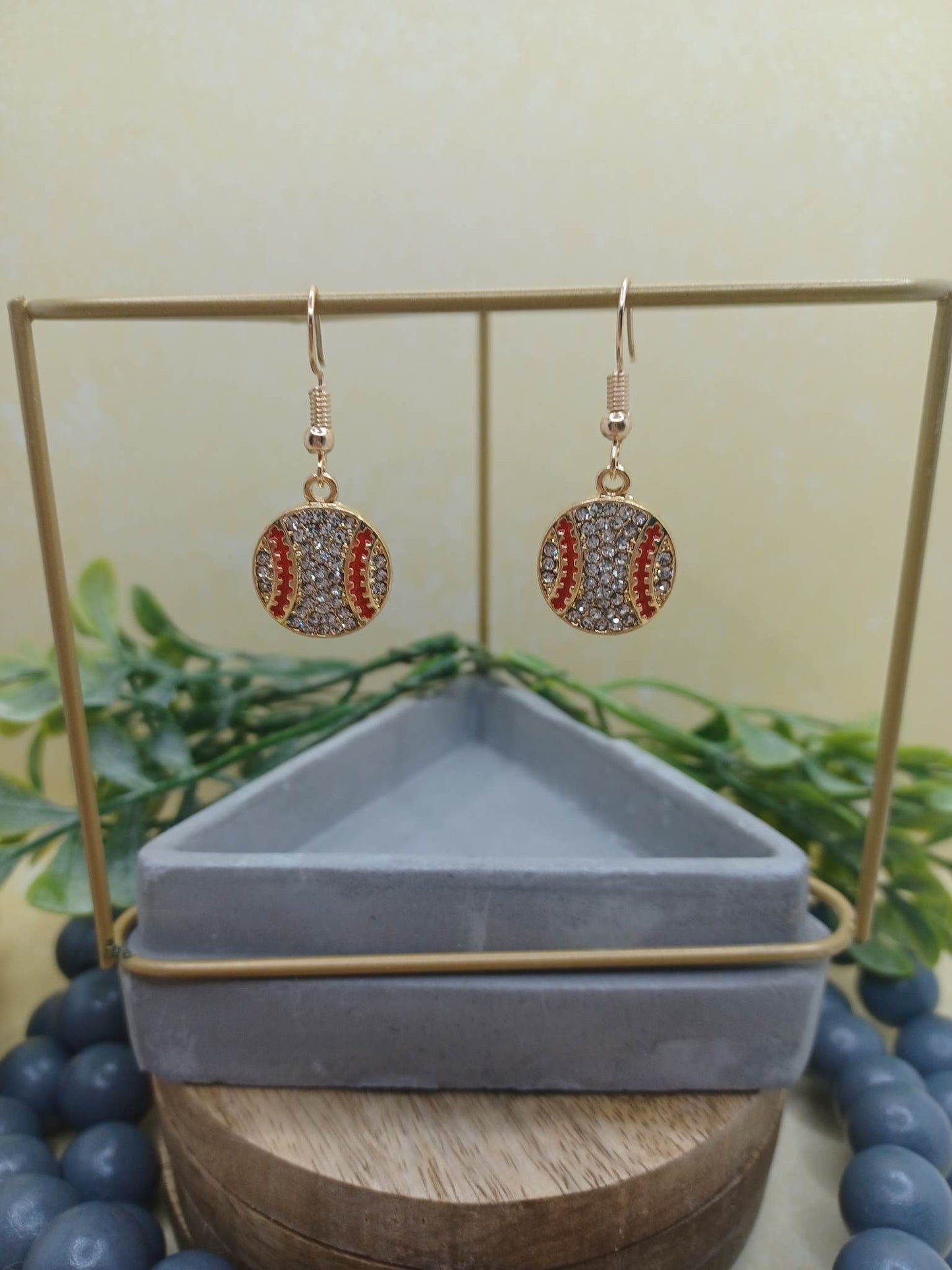 Rhinestone Baseball Earrings