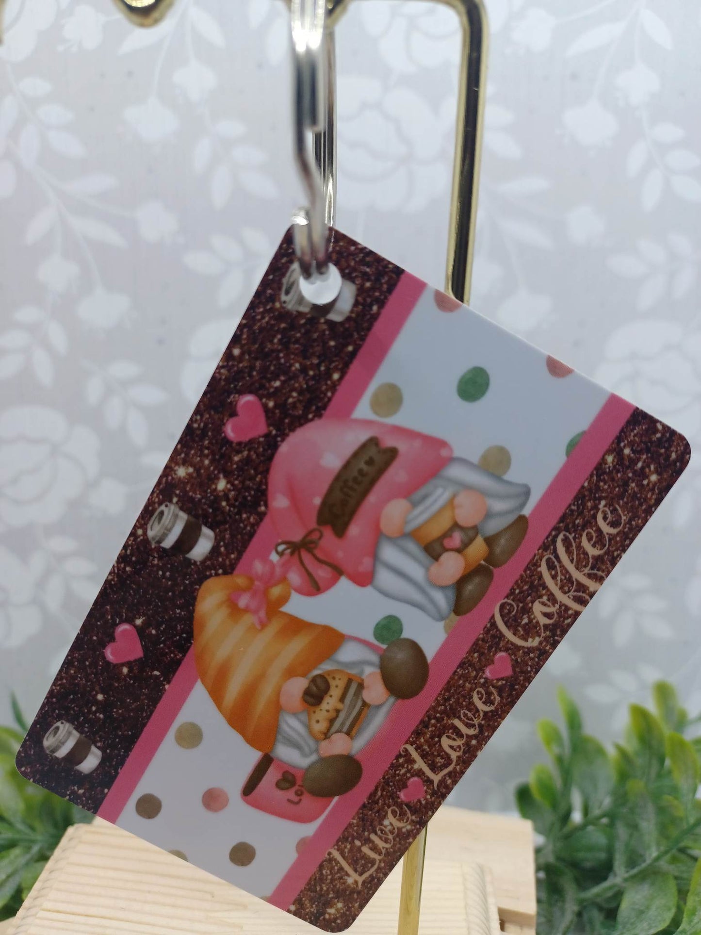 Live, Love, Coffee Gnome Keychain