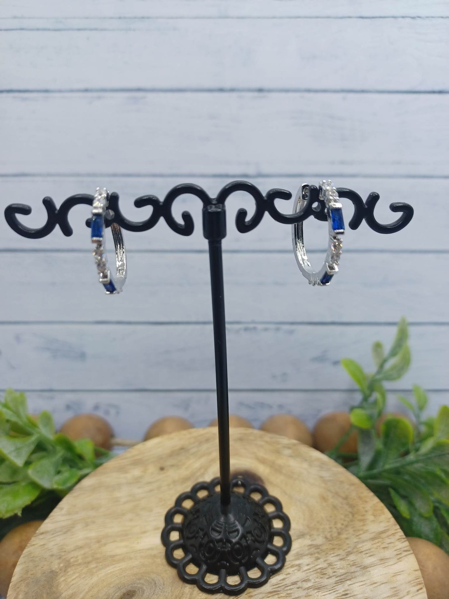 Blue & White Rhinestone Earrings